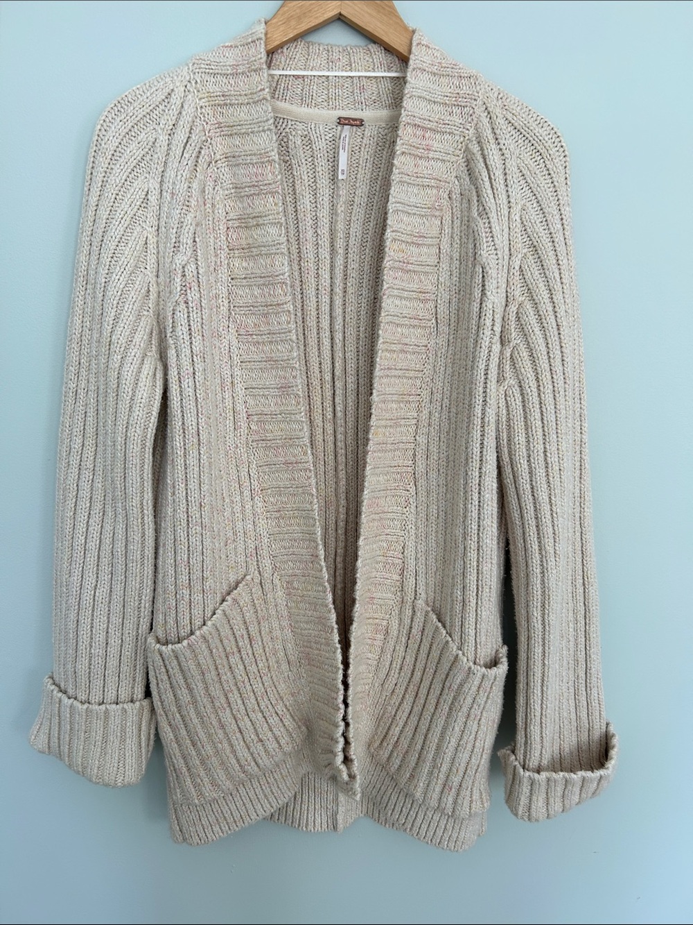 Free People nwot Cream Ribbed Open-Front Cardigan